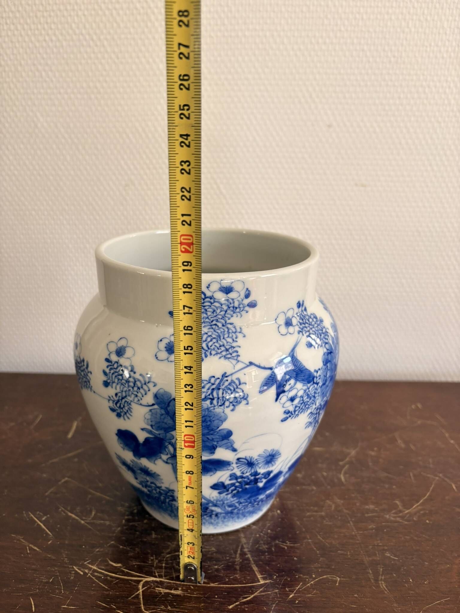 Ancient Vase Flower Pot Blue White Porcelain Bird Arita Imari Seto Peony