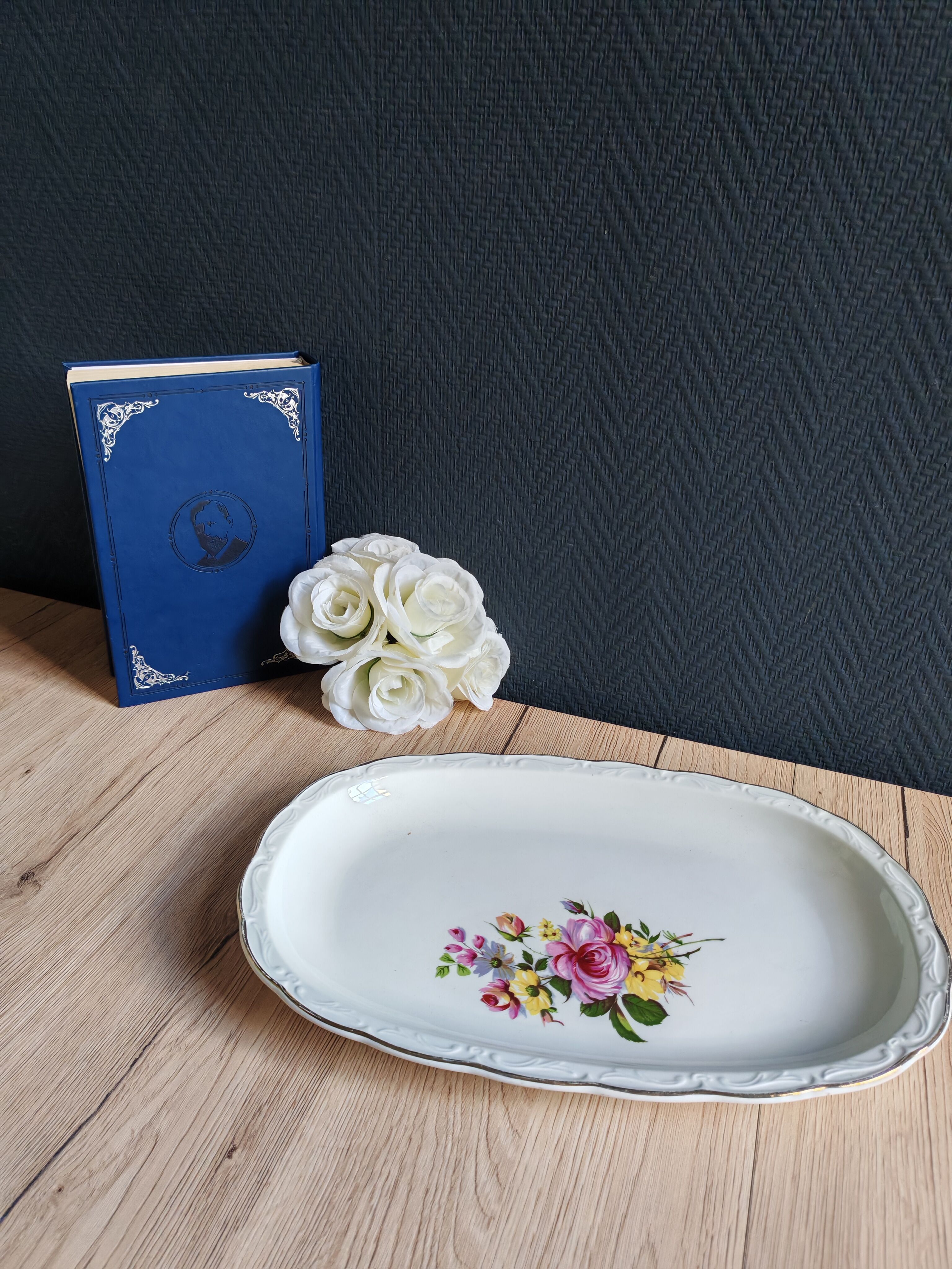 Vintage oval serving platter in white porcelain