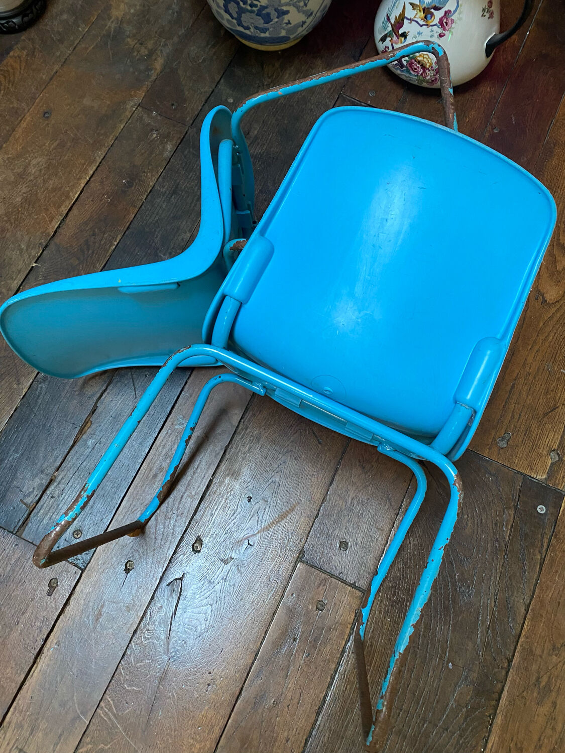 Duo of vintage Grofilex blue nursery children's chairs