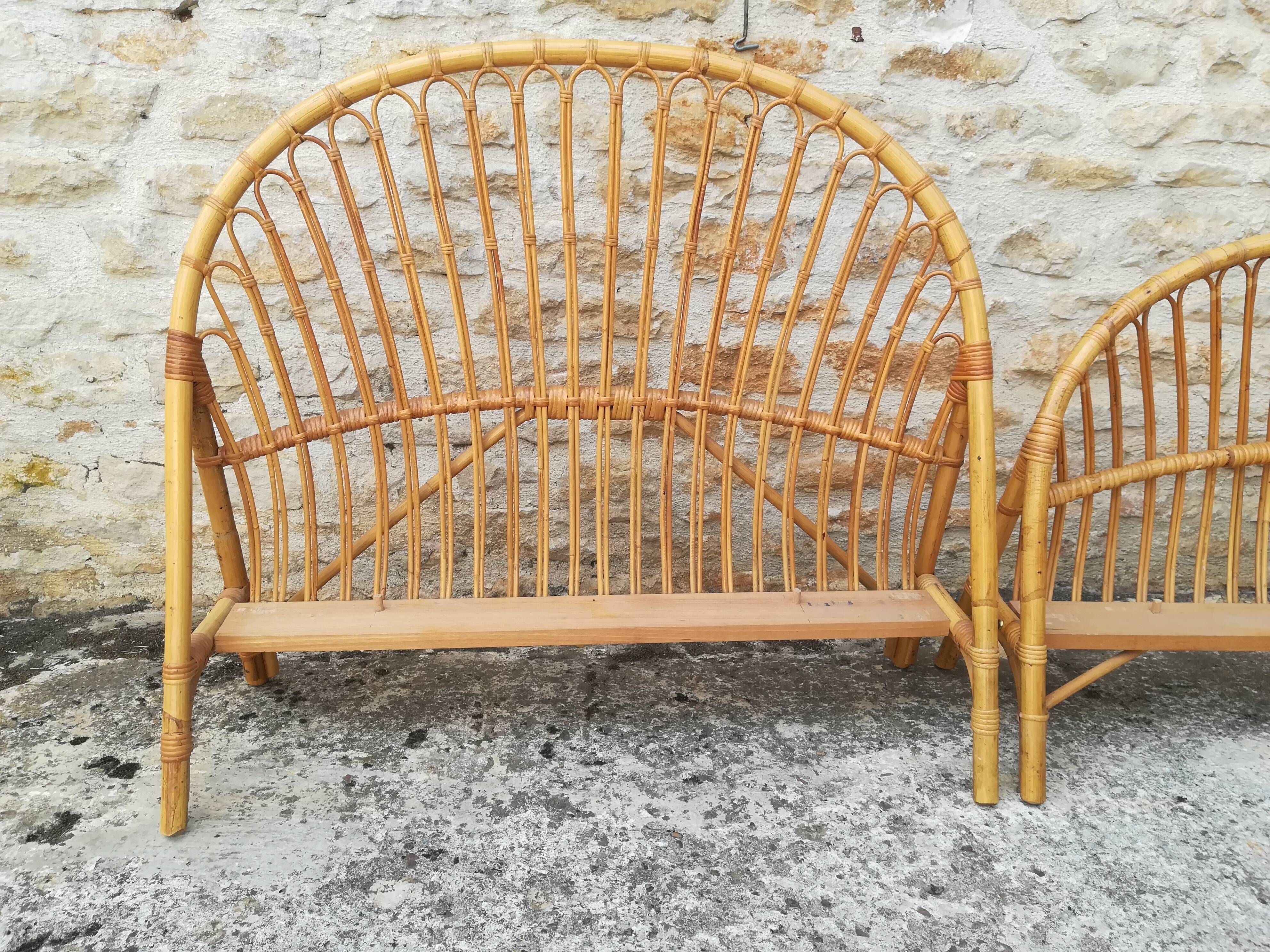 Tête et pied de lit corbeille en rotin