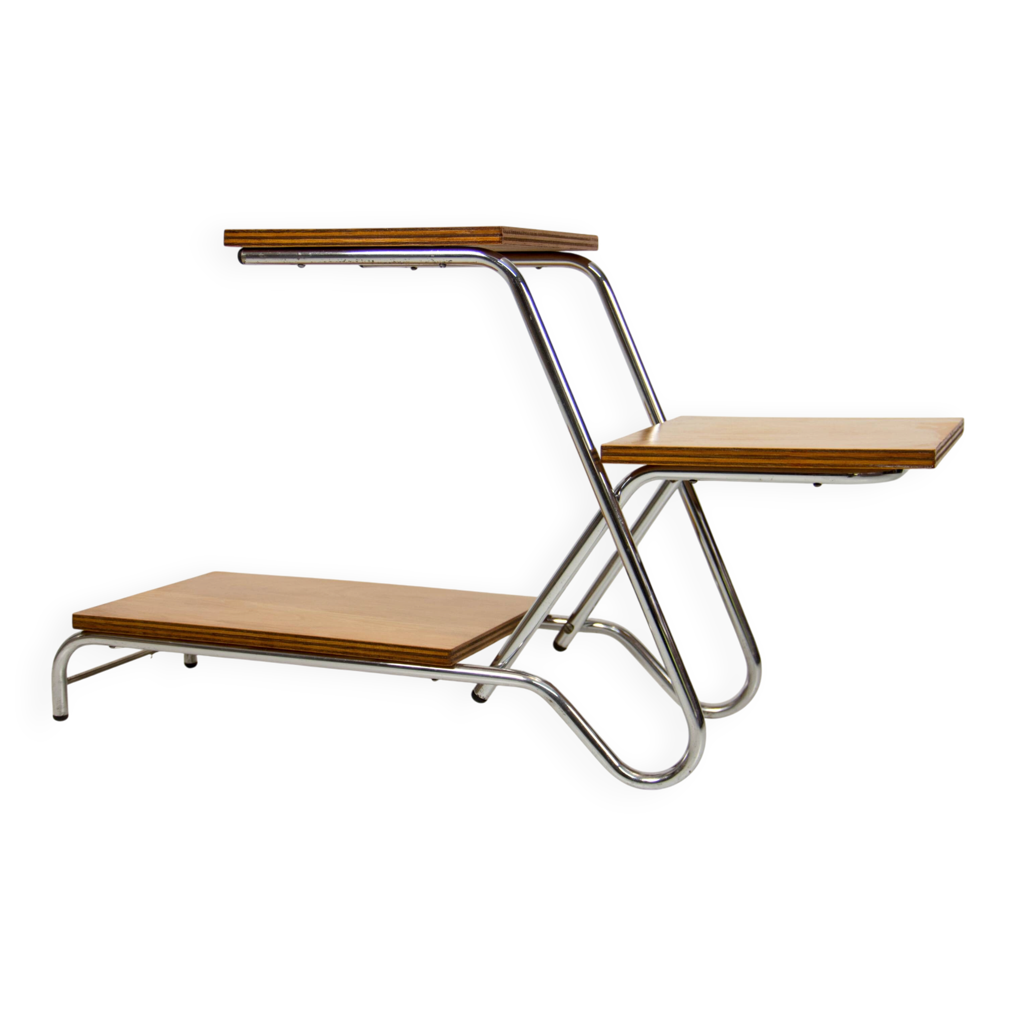 Support de fleurs moderne du milieu du siècle par Kovona, chrome et contreplaqué, années 1960.