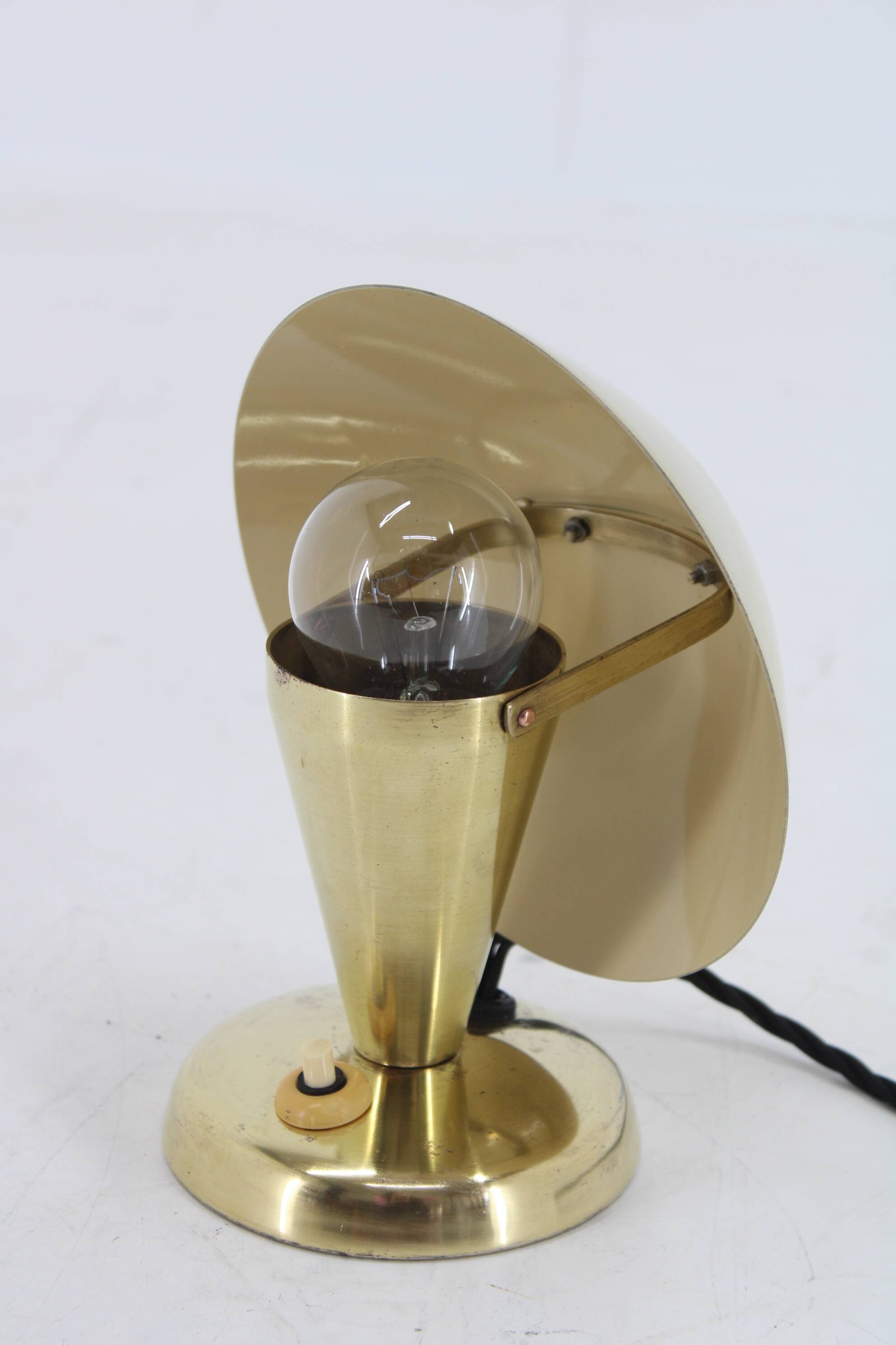 1930s Bauhaus Brass Finish "Mushroom" Table Lamp, Czechoslovakia