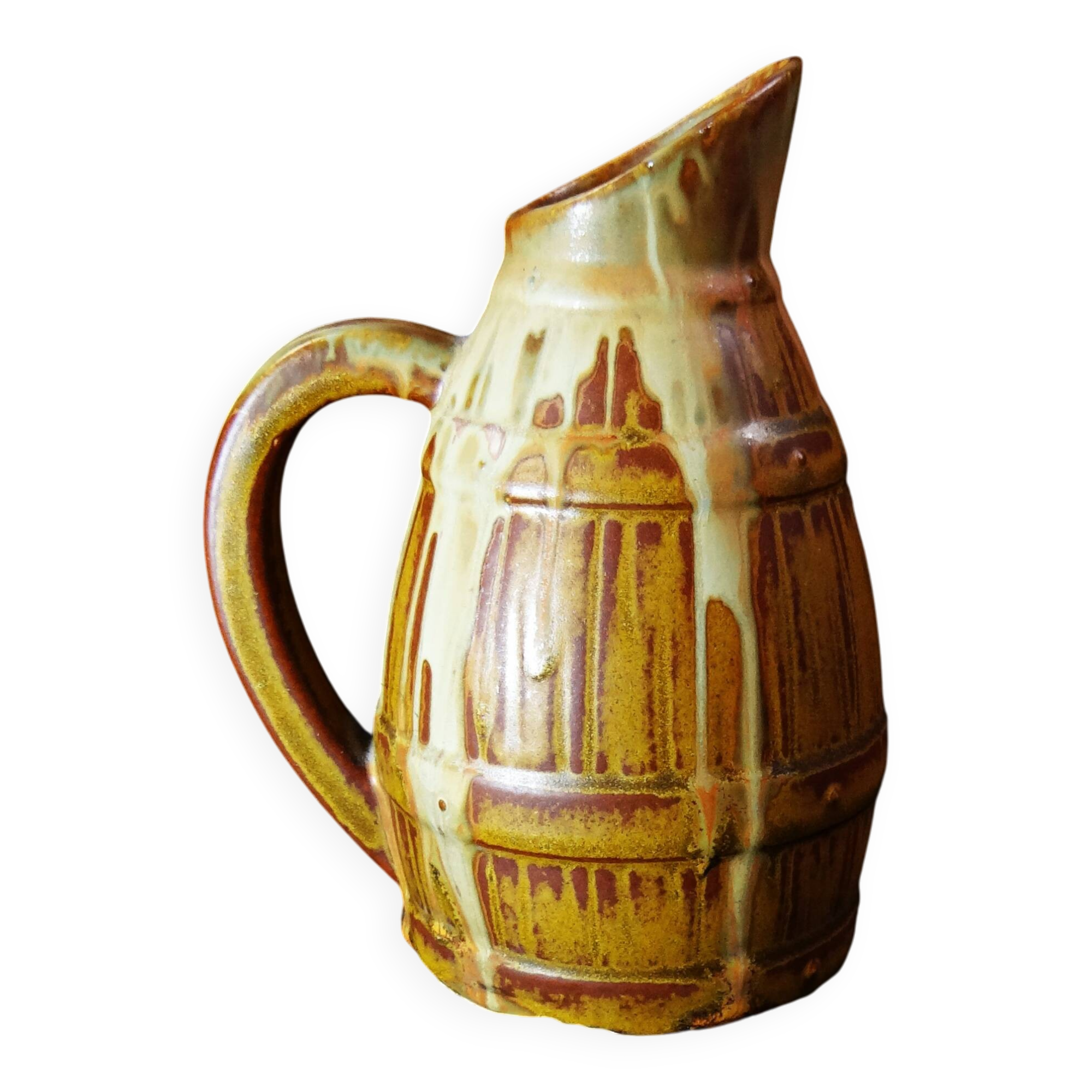 Antique pitcher jug signed Denbac n°437 in flamed stoneware, Art Deco period