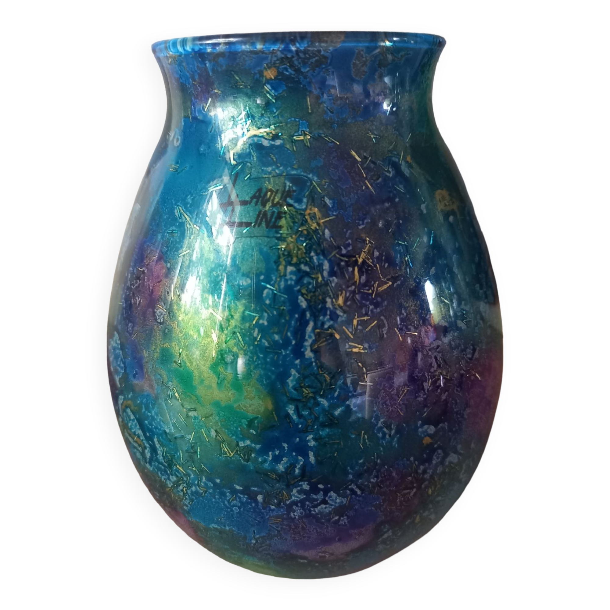 Vase Laque Line verre eglomisé vintage 80