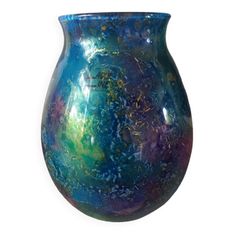 Vase Laque Line verre eglomisé vintage 80