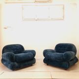 Pair of armchair - vintage - 1960s / 70s - petrol blue color.