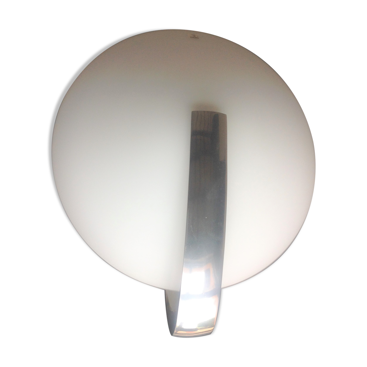 Circular frosted glass wall lamp and aluminum headband by Vetri Murano, vintage 70s-80s