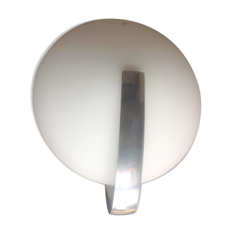 Circular frosted glass wall lamp and aluminum headband by Vetri Murano, vintage 70s-80s