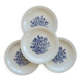 4 assiettes à dessert vintage en porcelaine – Décor bouquet fleuri bleu