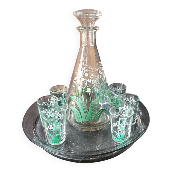 Service à liqueur motif muguet sérigraphiés vintage 1940/50