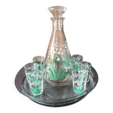 Vintage silkscreened lily of the valley motif liqueur set, 1940/50