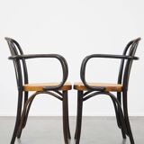 Set of 2 vintage wooden design dining/bistro chairs with woven seats