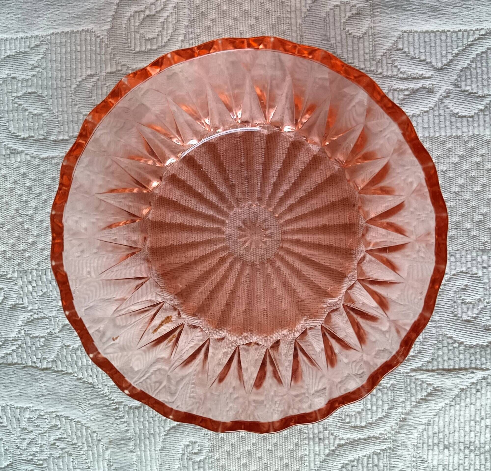 6 vintage French pink molded glass bowls from the 1960s