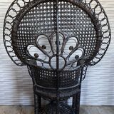 Emmanuelle armchair, peacock tail, rattan, wenge, vintage, 70s