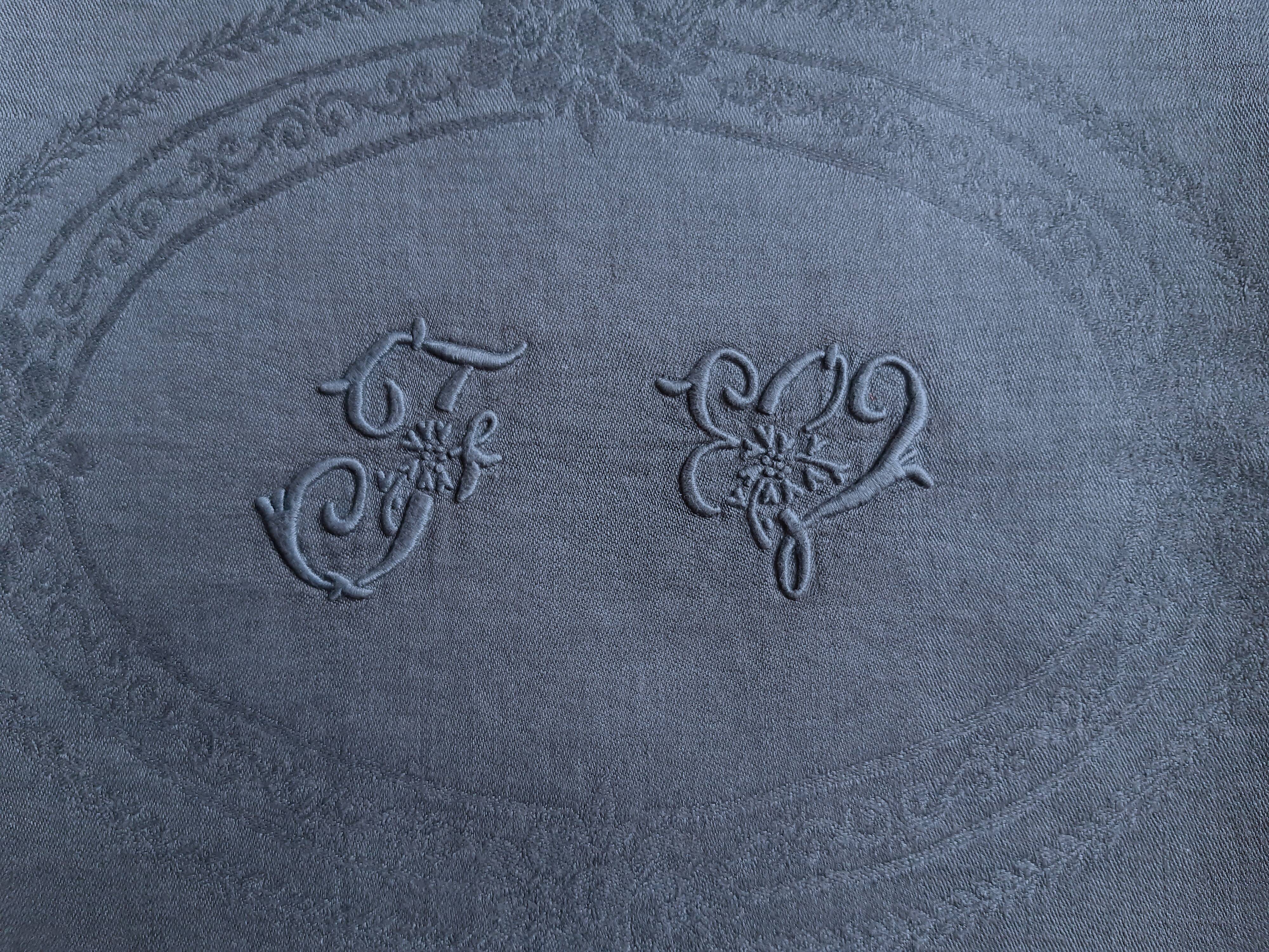 2 large damask napkins dyed in dark blue FV