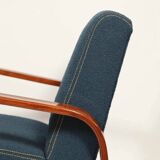 Fauteuil Art déco Karel Koželka & Antonín Kropáček années 50, tissu bouclé bleu foncé Vintage Lounge Chair