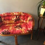 Bamboo and rattan bench and armchair