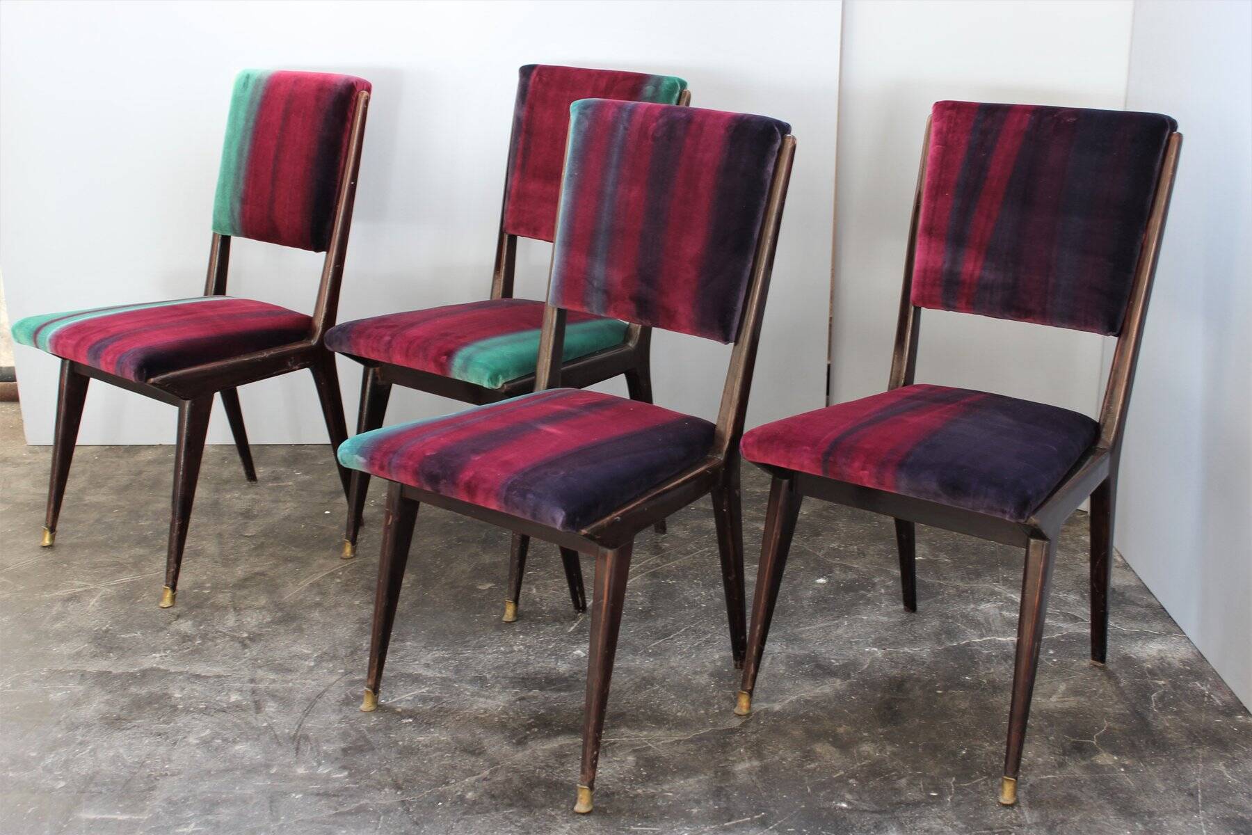 Mid-Century Velvet Dining Chairs, 1950s, Set of 4