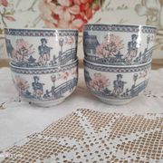 Set of 4 Japanese tea cups without handle pale blue and pink décor