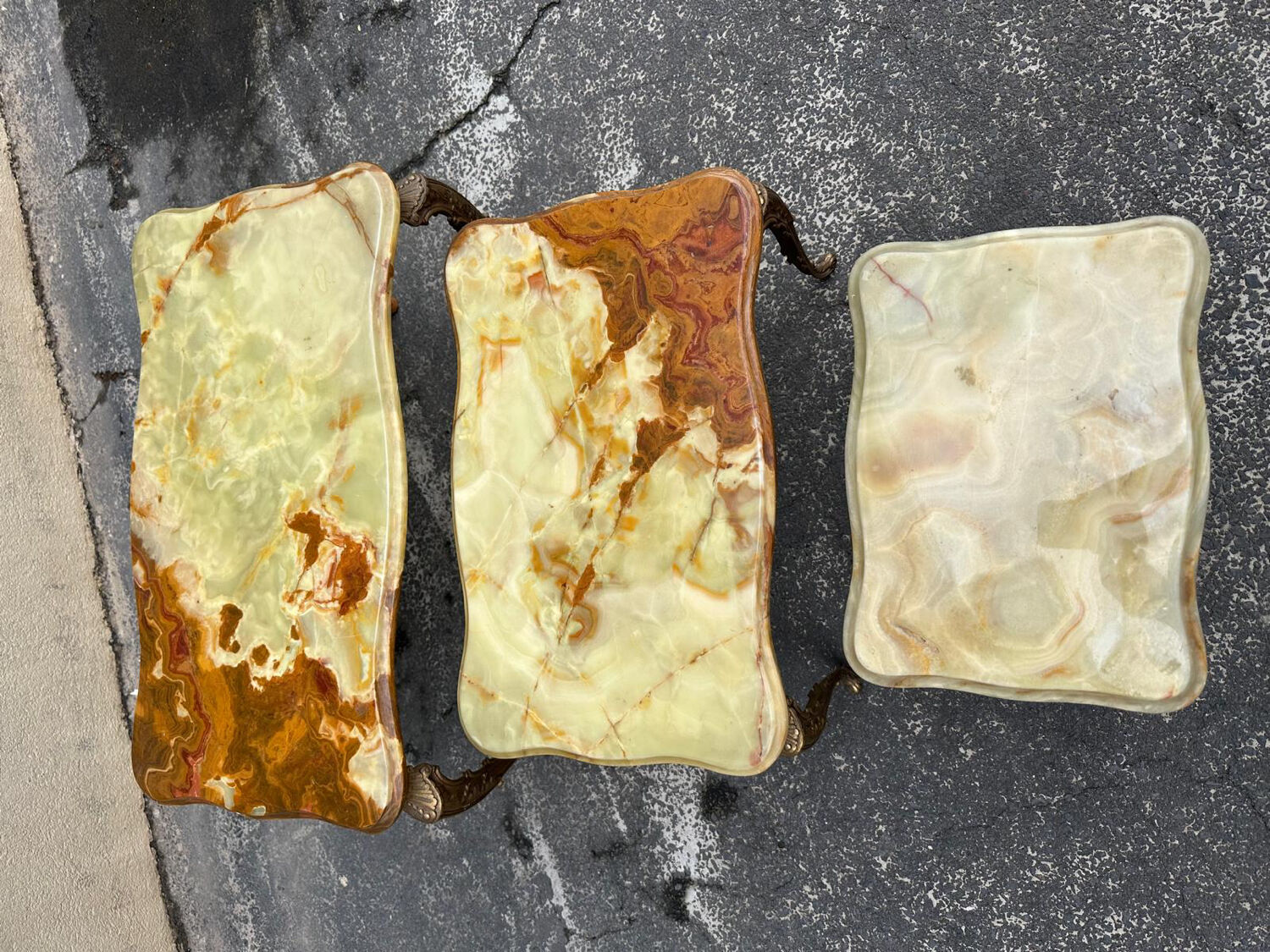 Onyx and brass nesting coffee table