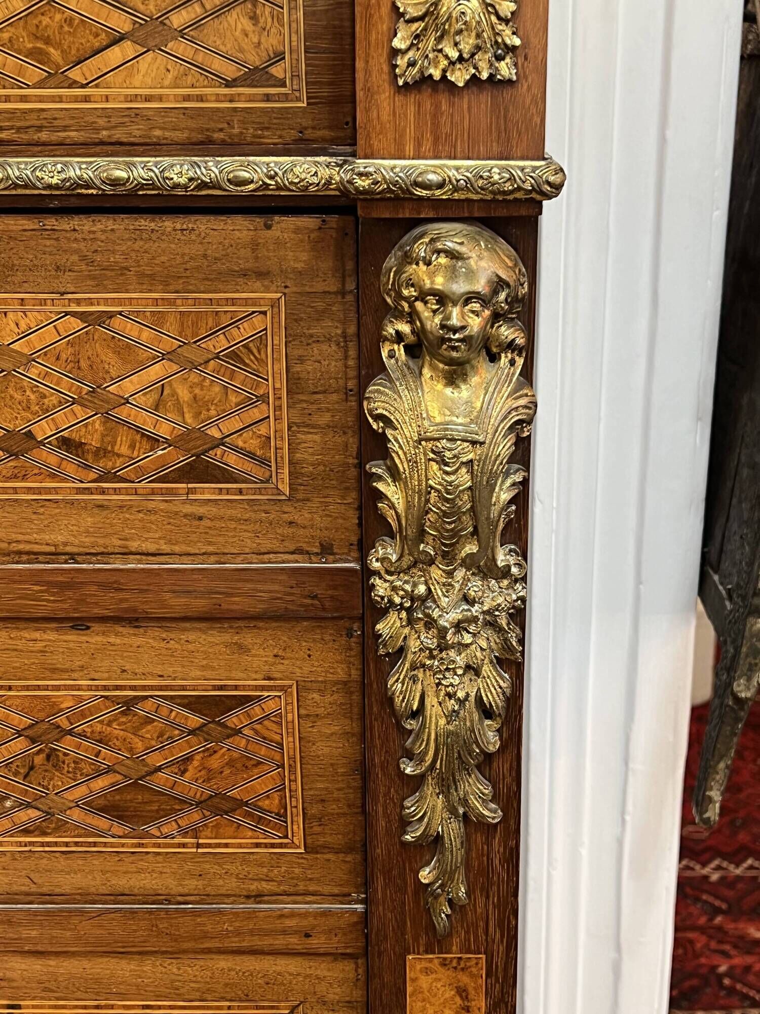 Secretary Ancien, Napoleon III, Late Nineteenth Century, Marquetry And Gilded Bronze