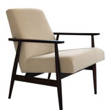 Mid-century beige linen armchair with a stool by Henryk lis, 1960s, set of 2