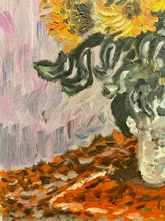 Painting, still life with sunflowers, oil on canvas 60/70