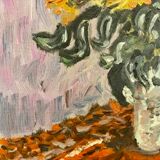 Painting, still life with sunflowers, oil on canvas 60/70