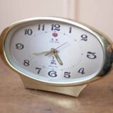 Réveil Five Rams ovale rétro, réveil vintage,horloge de bureau, horloge métal doré, horloge de table