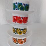 4 Cups LOTUS Arcopal yellow orange blue red vintage