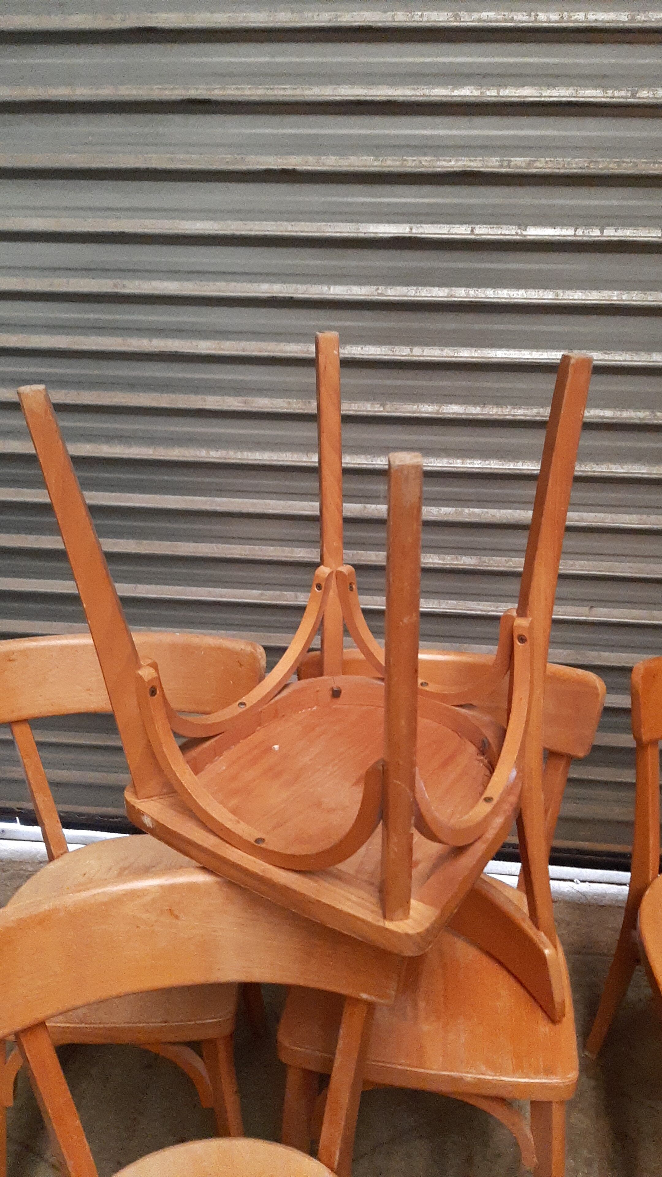 Set of 7 wooden bistro chairs