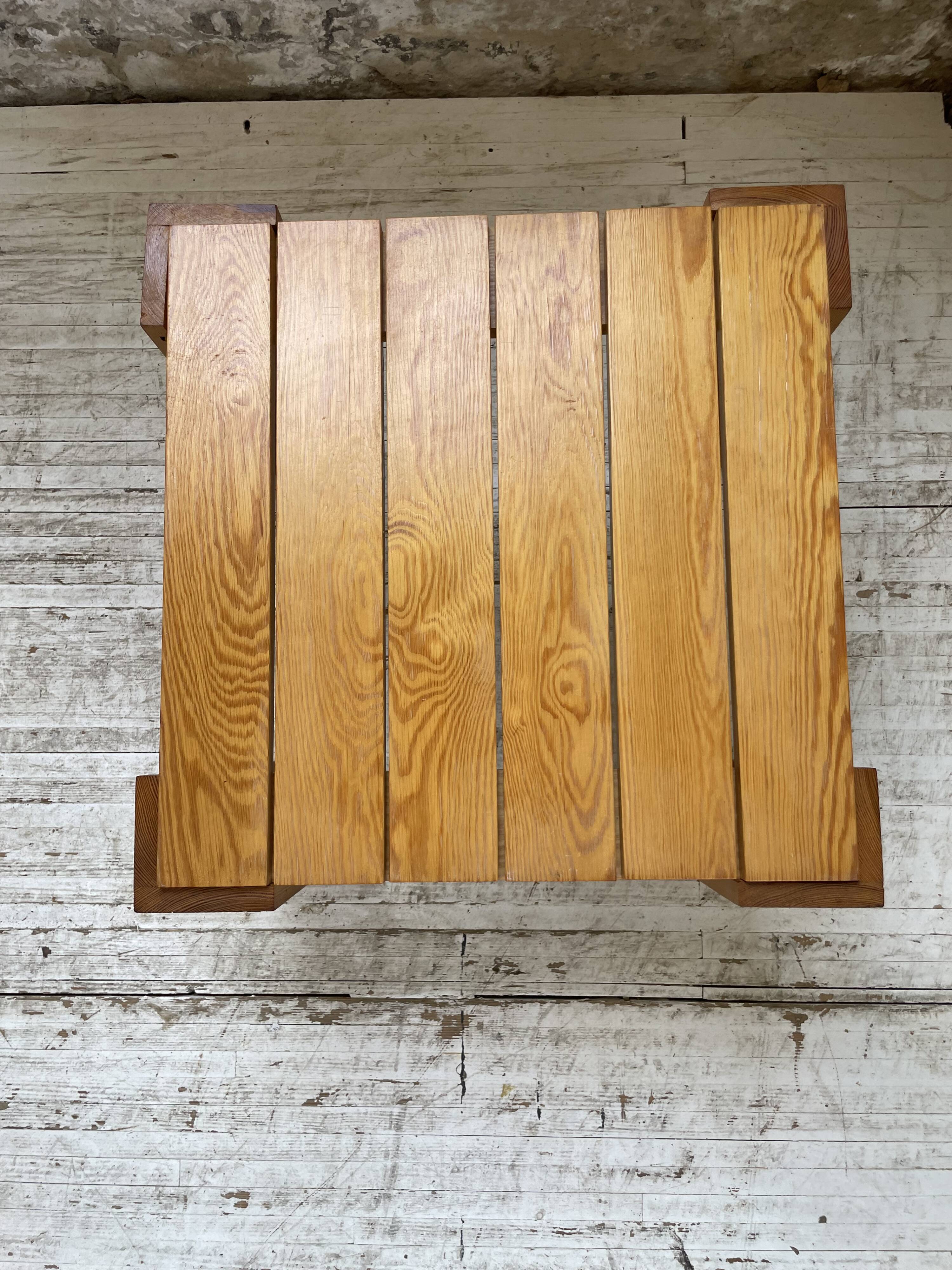 Square pine coffee table from the 70s revival