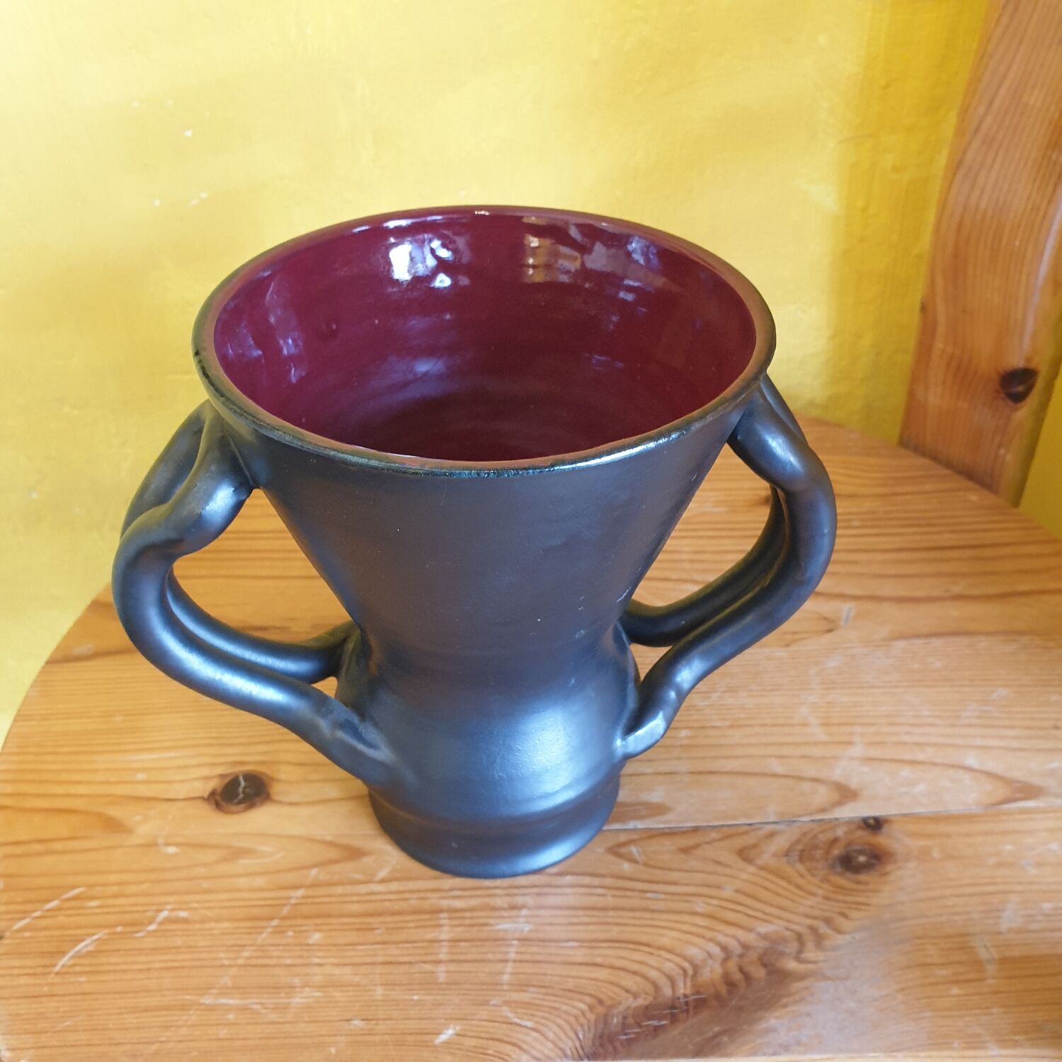 Red and black vase vintage ceramic Jean Austruy 1950s 1960s