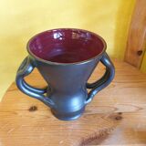 Red and black vase vintage ceramic Jean Austruy 1950s 1960s