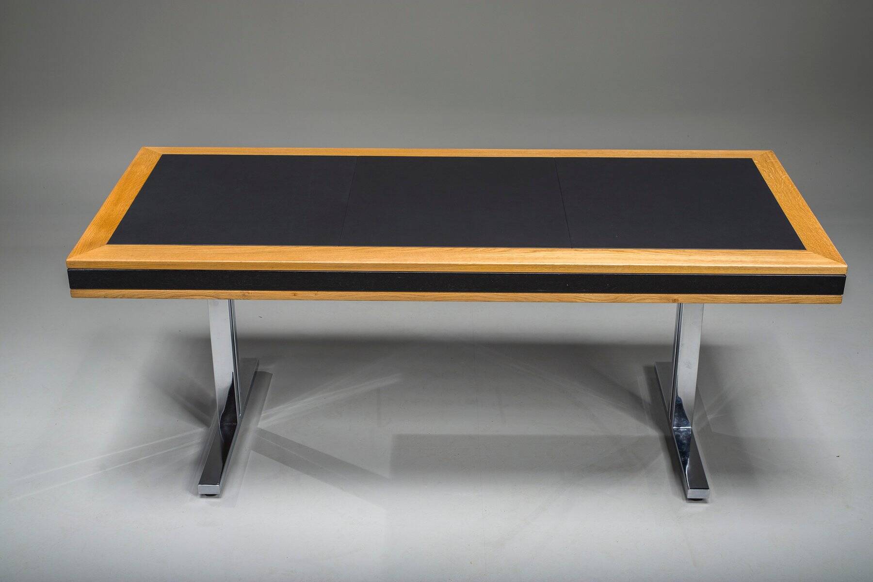 Mid-century modern oak and chrome desk with leather top, 1980s