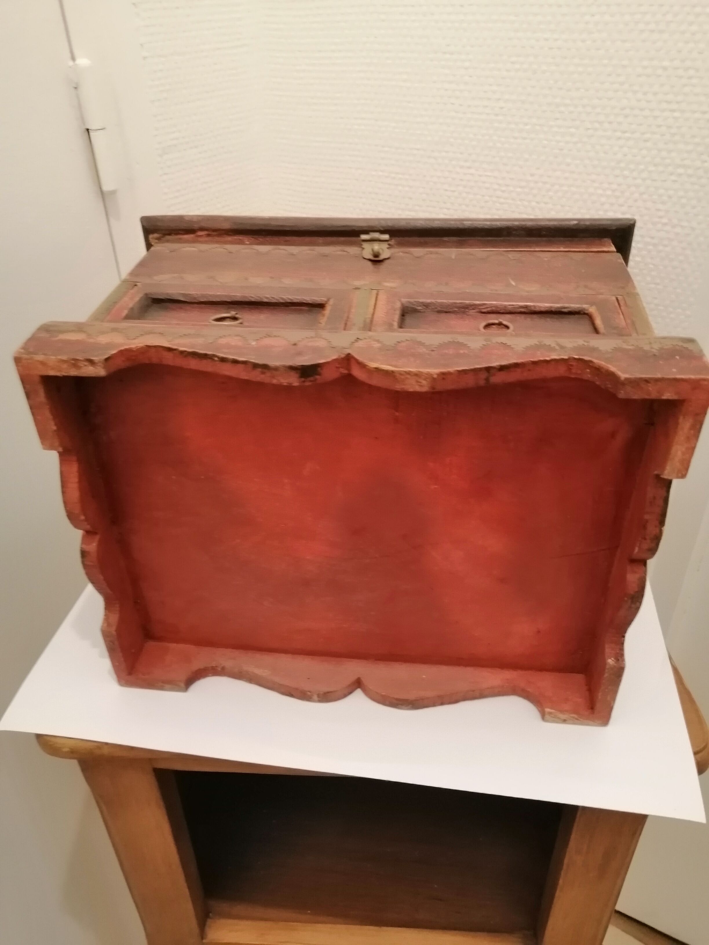Vintage antique wooden and copper chest