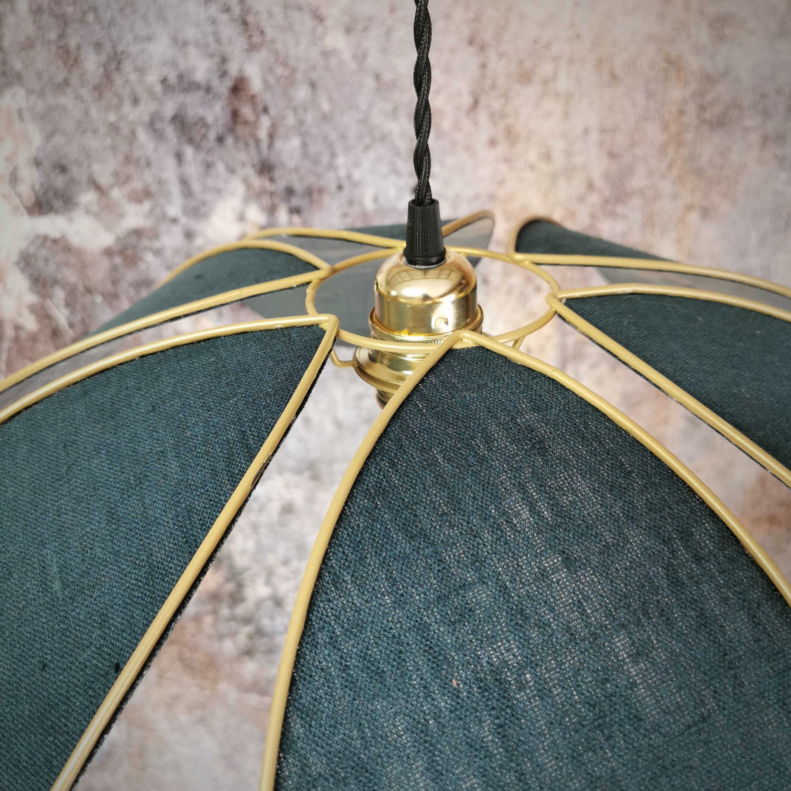 Suspension lamp flower, petals linen blue oil