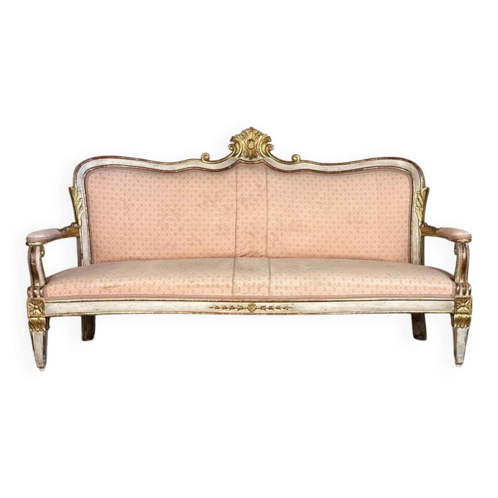 Baroque style bench in gilded and painted wood, Italy, 19th century
