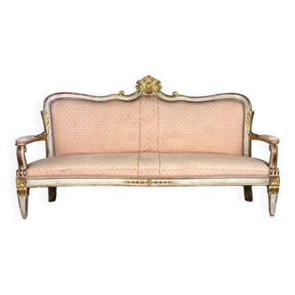 Banquette de style baroque en bois doré et peint, Italie, XIXème siècle