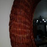 Woven wicker mirror vintage italy 1970
