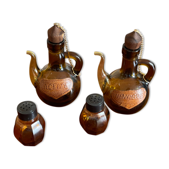 Set sel -poivre- huile- vinaigre ambré