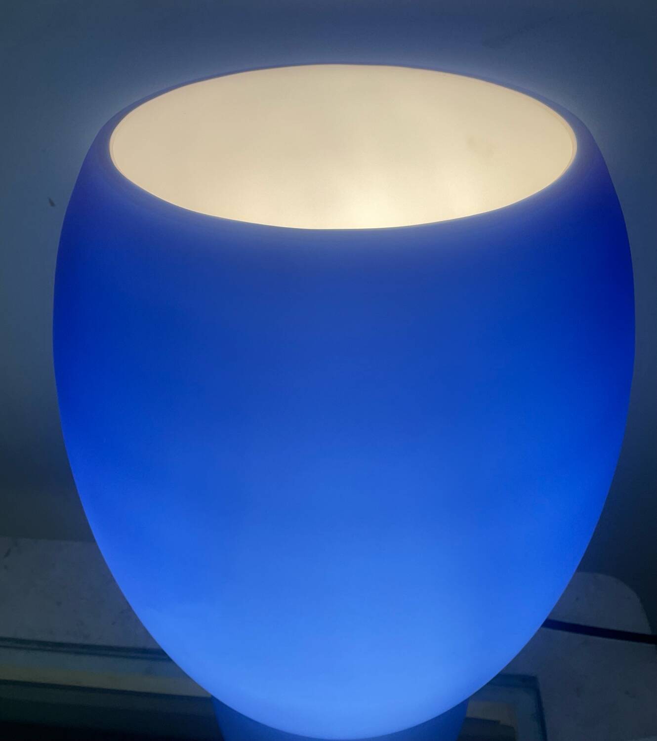 Lampe champignon en pâte de verre bleu et blanc