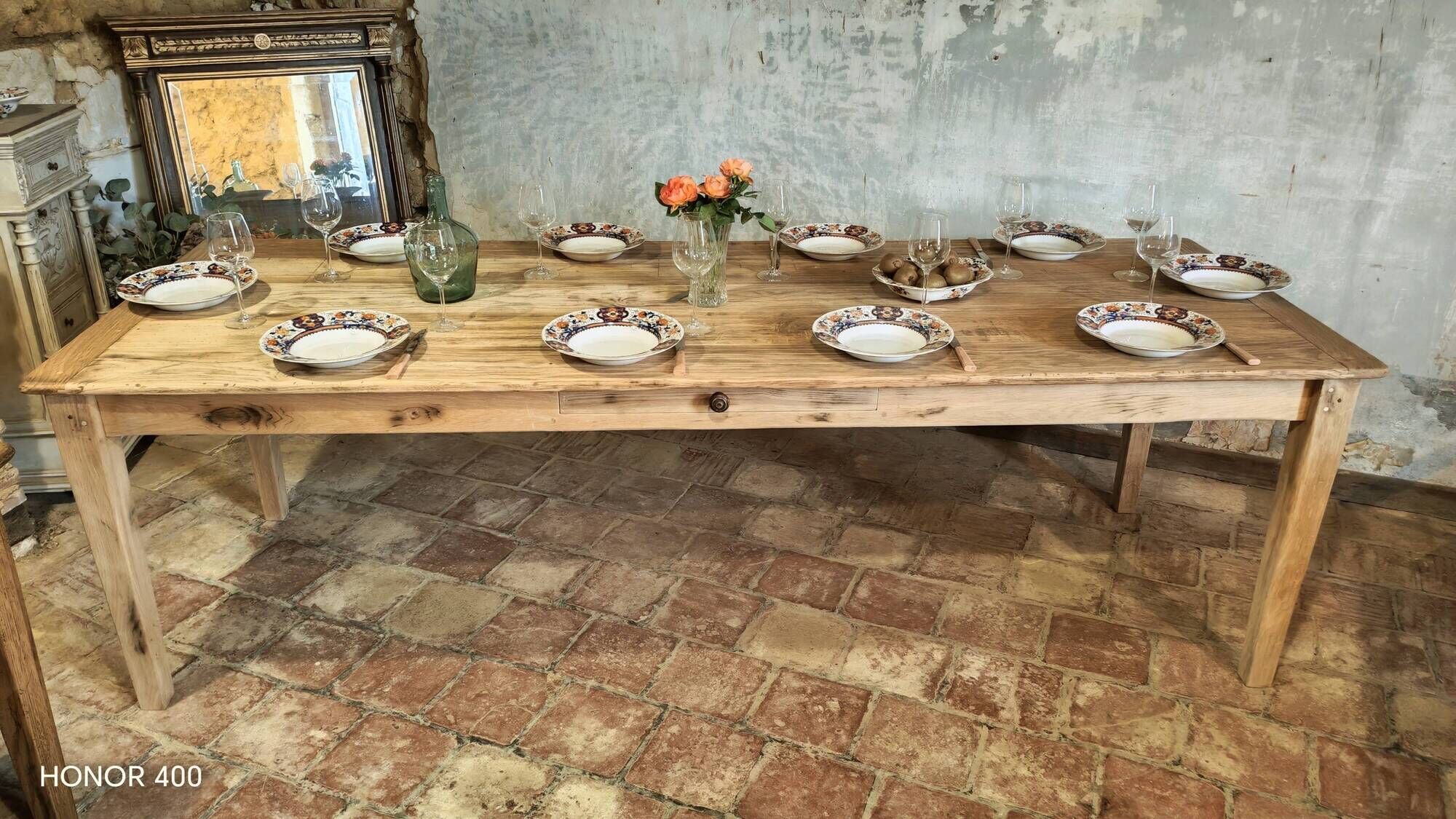 Solid oak farmhouse table "brut" 247x89, top "chocolate oak"