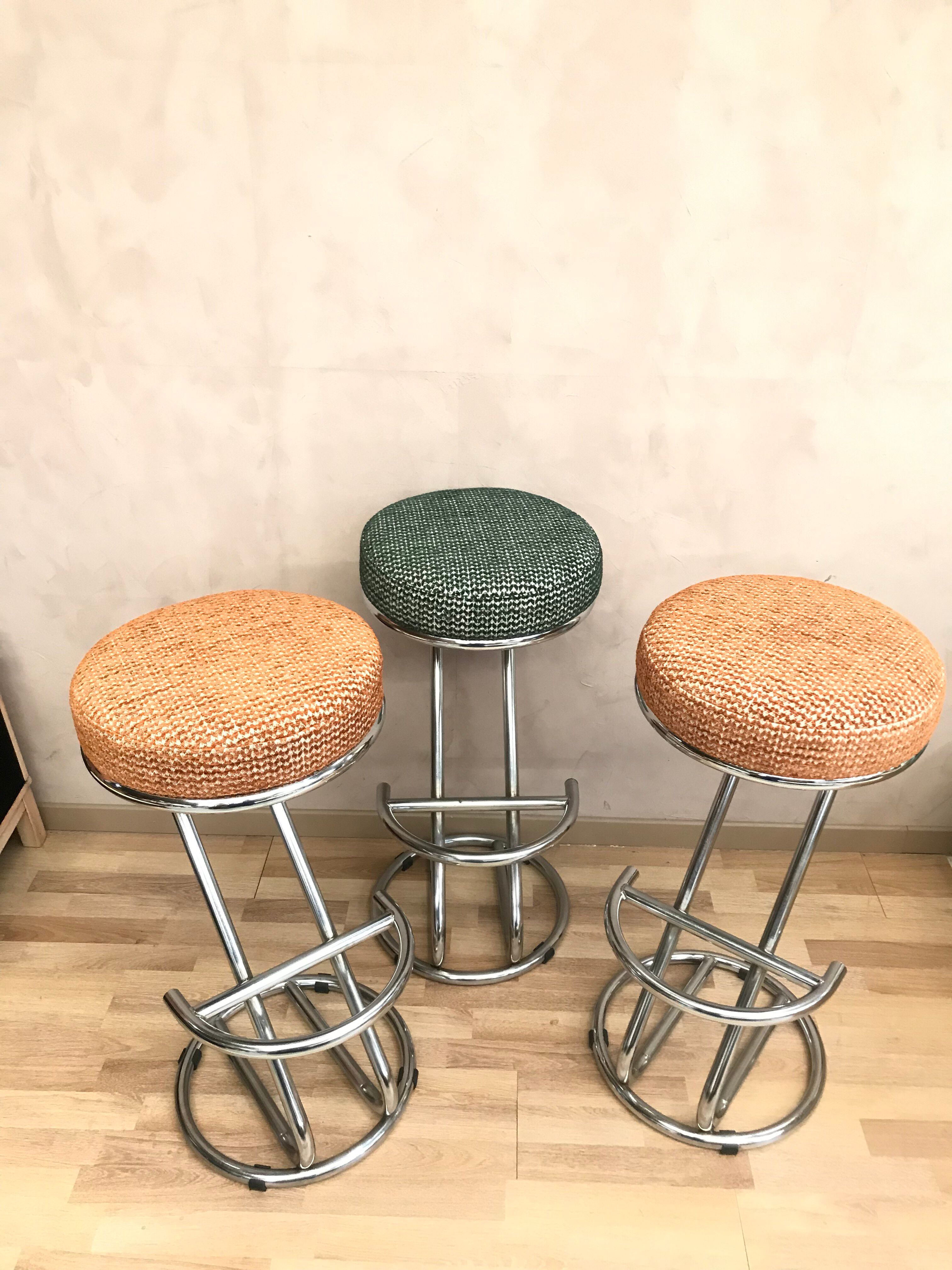 Vintage 80s green metal bar stool.