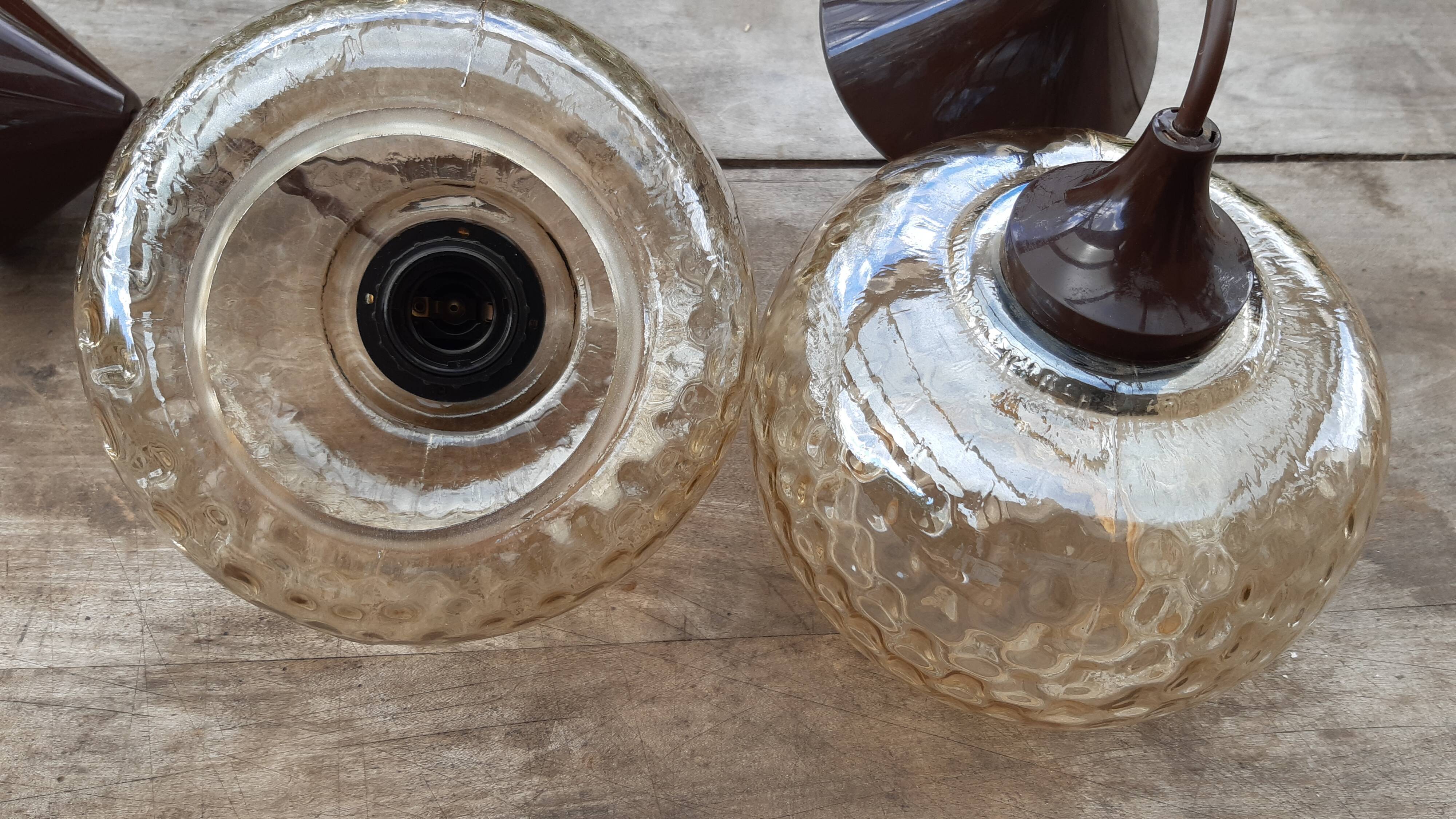 Amber glass hanging lamps 1970