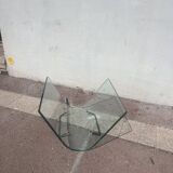 Post-modern Italian magazine rack FIAM glass and metal