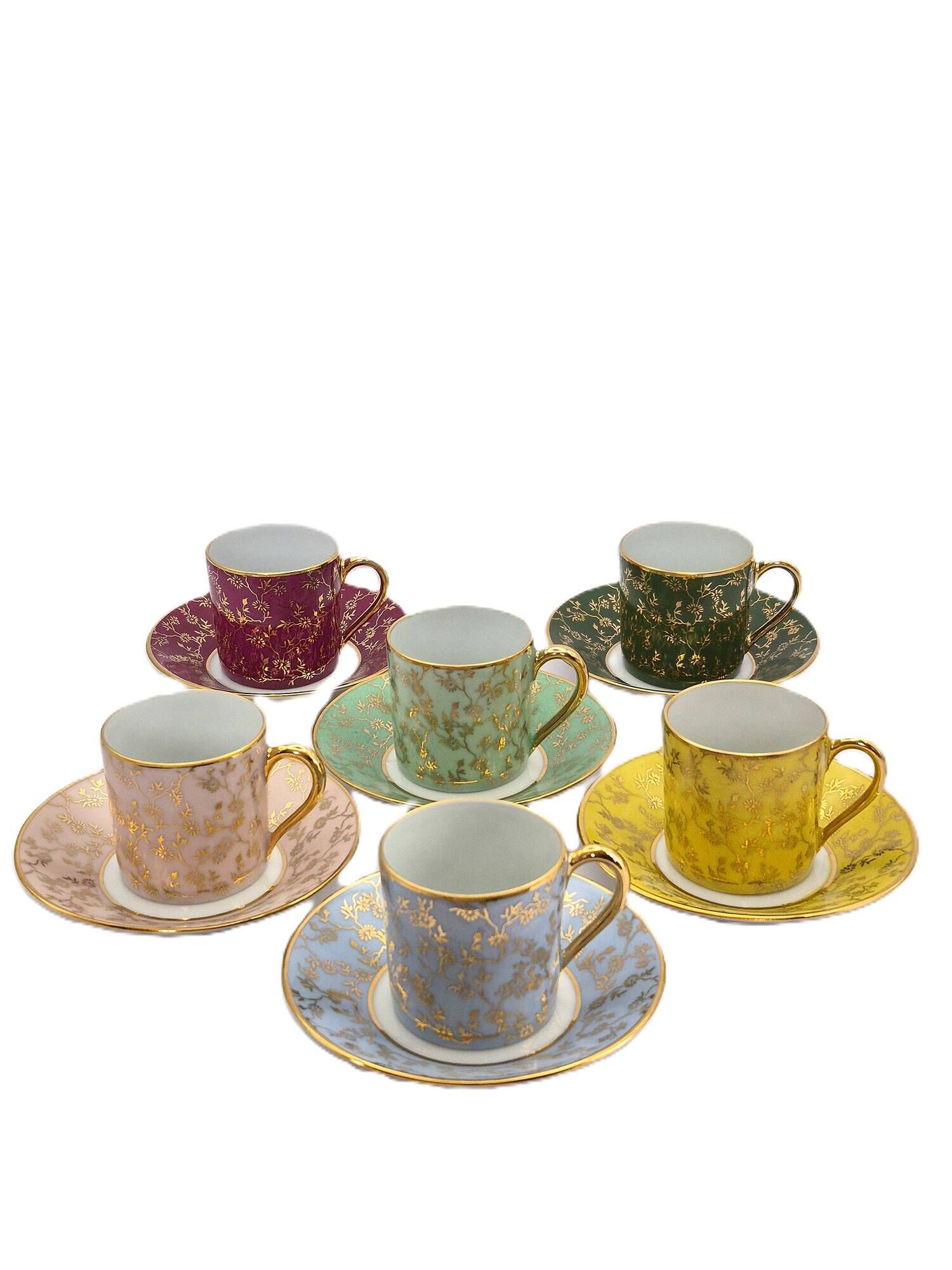Set of 6 multicoloured moka cups in Limoges fine porcelain.