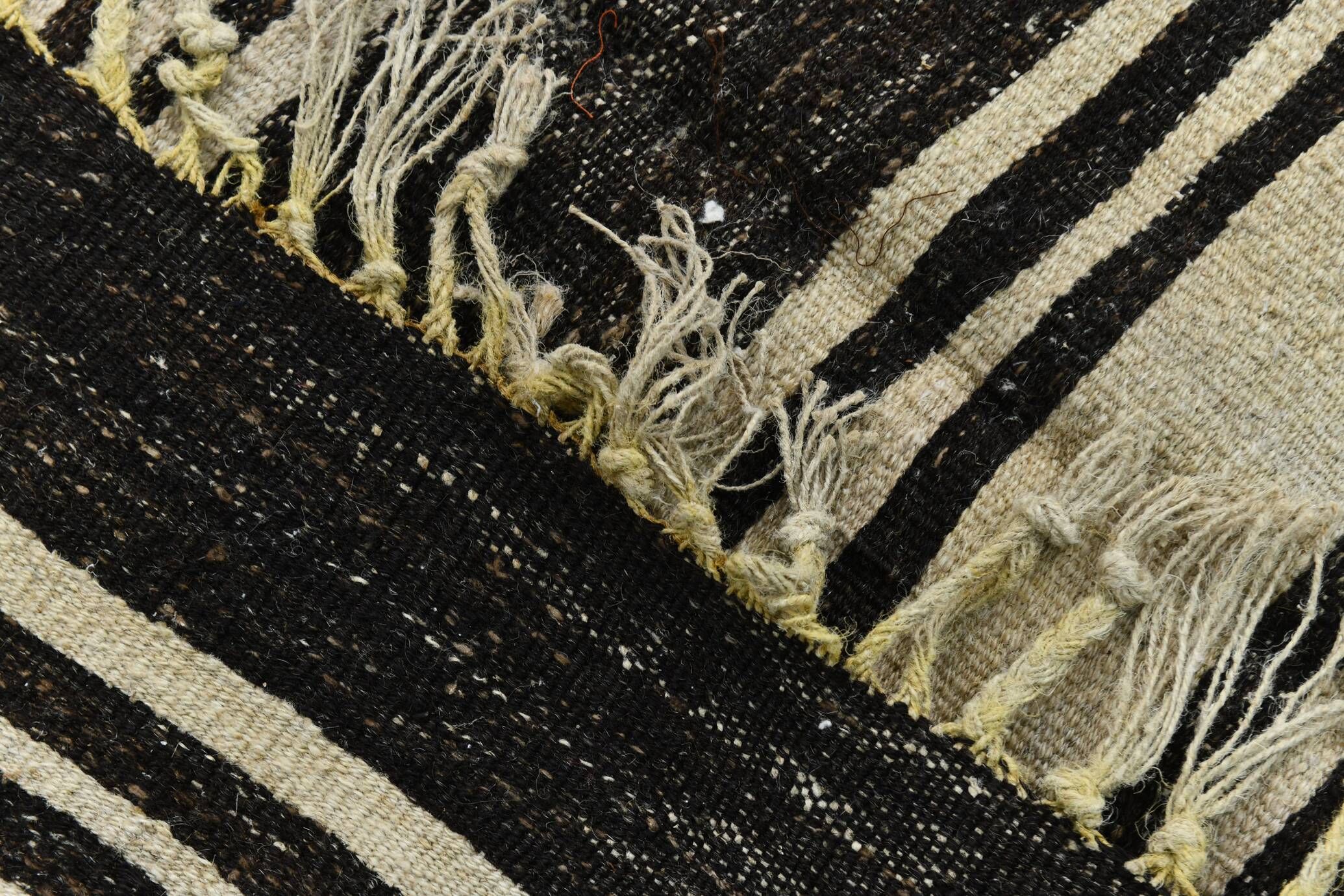 5x9 Cream & Brown Striped Handmade Vintage Kilim Rug, 147x264Cm
