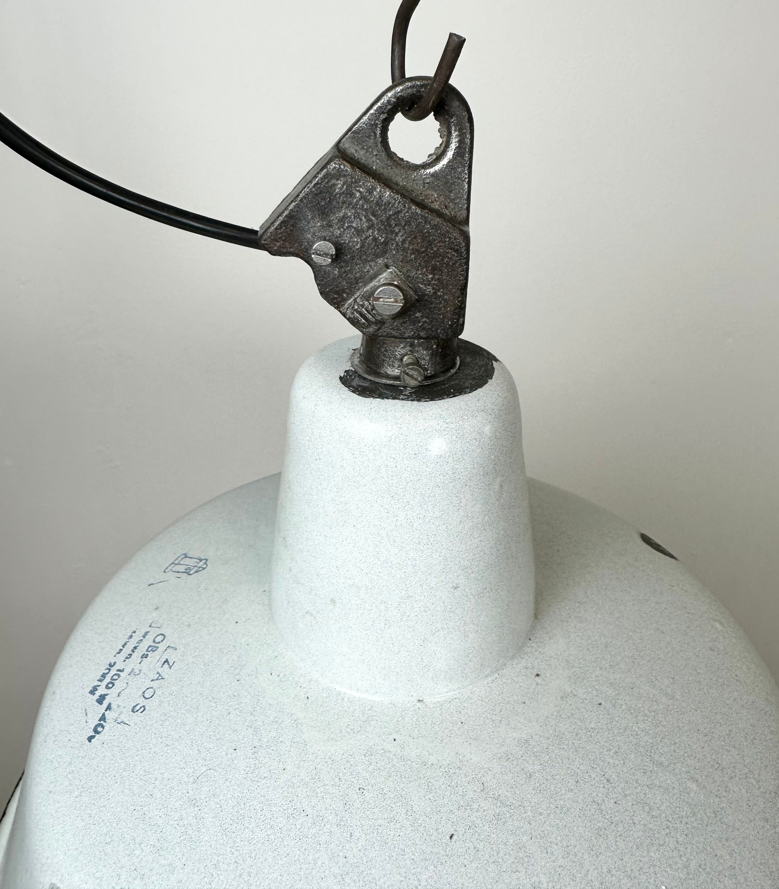 Industrial White Enamel Factory Lamp with Cast Iron Top, 1960s