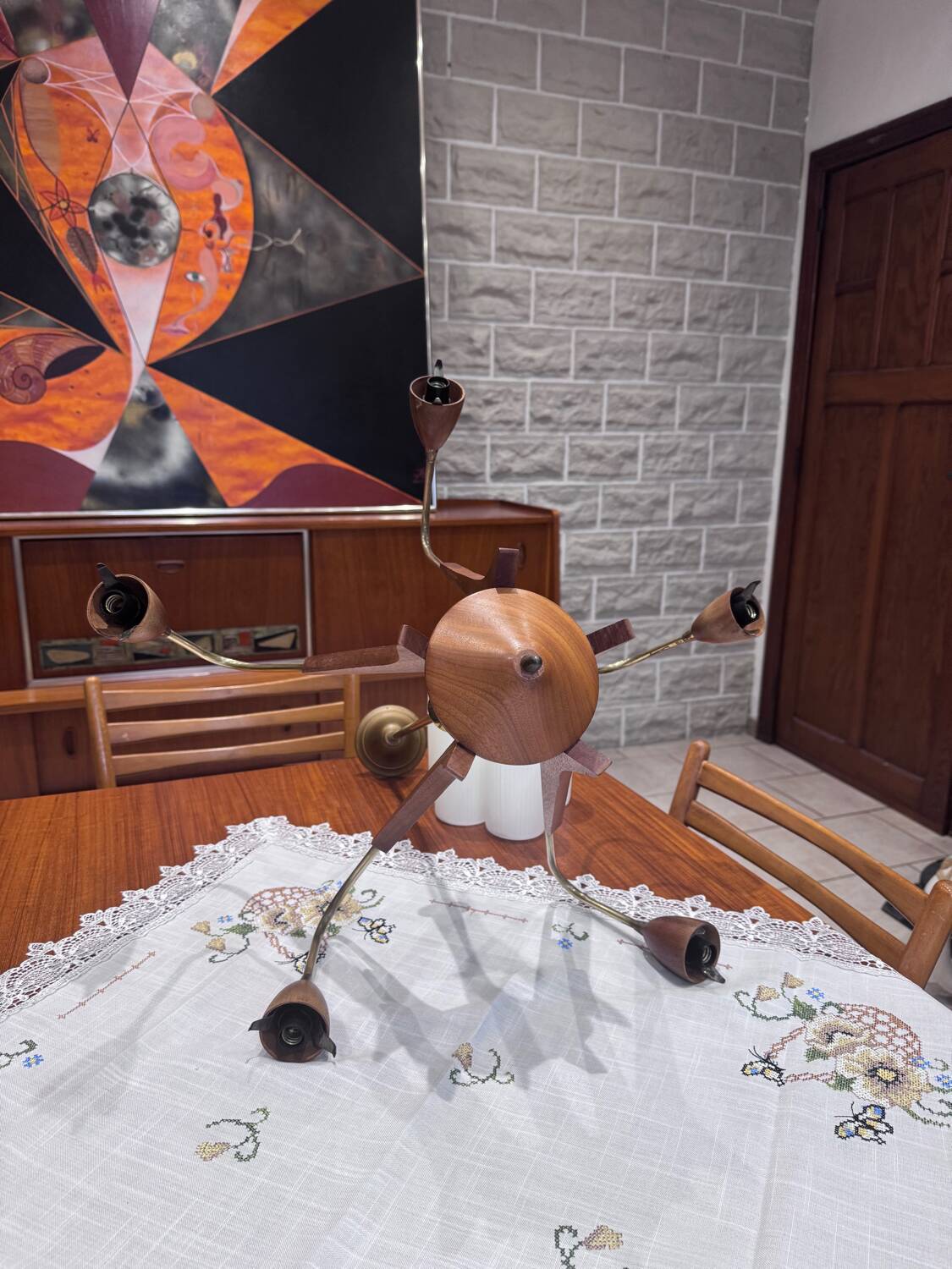 Vintage Scandinavian chandelier with 5 arms (1950s–60s)